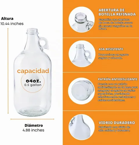 Vista 3 de Fastrack Juego de jarras de vidrio de medio galón (64 onzas) con tapa de Polyseal Botella multiusos de medio galón y dispensador de detergente