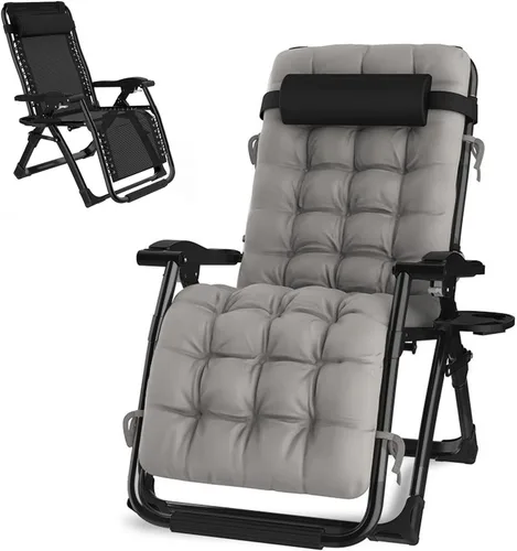Vista 10 de Sun Lounger Garden Chairs with Cup Holders Zero Gravity Reclining Beach Heavy Duty Outdoor Deck Folding Chair