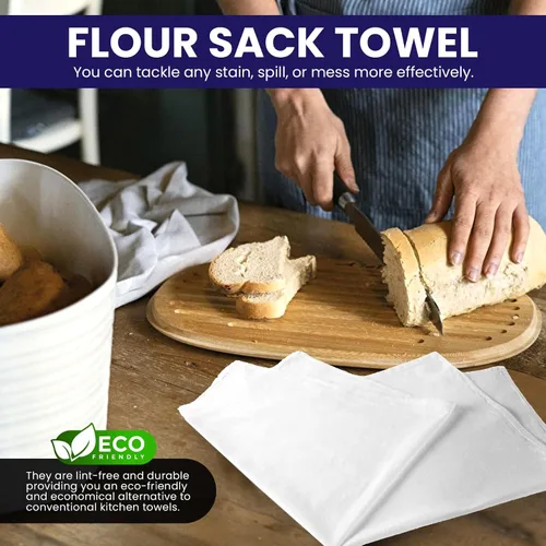 Vista 2 de Linteum Textile - Juego de 6 paños de cocina clásicos con saco de harina blanco, 100% algodón, absorbentes y de larga duración, paquete de 6, 28 x