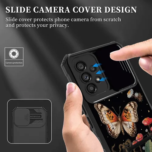 Vista 5 de Funda para Samsung Galaxy A53 5G con funda para cámara y soporte de soporte, resistente, a prueba de golpes, TPU funda protectora para Samsung Flor