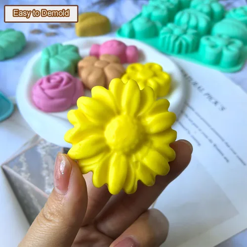 Vista 5 de Paquete de 3 moldes de silicona de flores de margaritas para chocolate, moldes de silicona con forma de arco, forma de arco, para pastel, cubitos