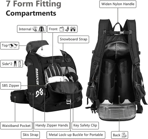 Vista 4 de MORXPLOR Ski Boot Bag - 65L Padded, Waterproof Ski Travel Backpack for Gear & Accessories