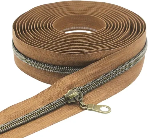 Vista 24 de YaHoGa #5 Cremalleras metálicas de nailon color latón antiguo de The Yard Bulk Cinta beige de 10 yardas con 25 unidades de tiradores para costura