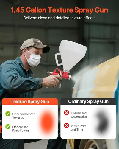 Vista 2 de VEVOR Pistola de espray para texturizado de aire, pistola de espray con tolva de aire de 1.45 galones, pulverizador profesional para texturizado