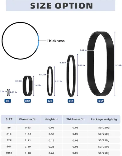 Vista 3 de BLUEWING Bandas de goma tácticas de 1.76 oz/8.82 oz, bandas elásticas de goma negras para pesca, tamaño 8#, 32#, 64#, 81#, 105#