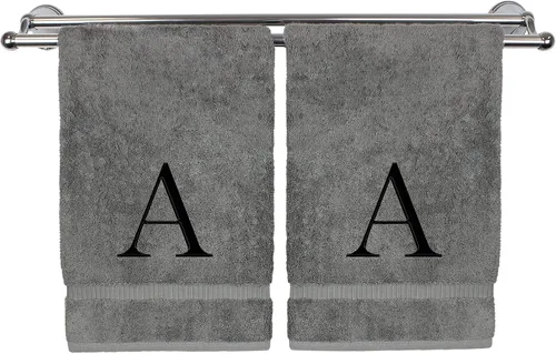 Vista 176 de Toalla de mano monogramada, regalo personalizado, juego de 2 - Toalla bordada con letra de bloque dorada - Extra absorbente 100% algodón turco