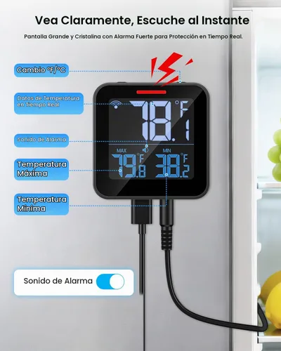 Vista 2 de Termómetro del refrigerador de WiFi, alarma del congelador