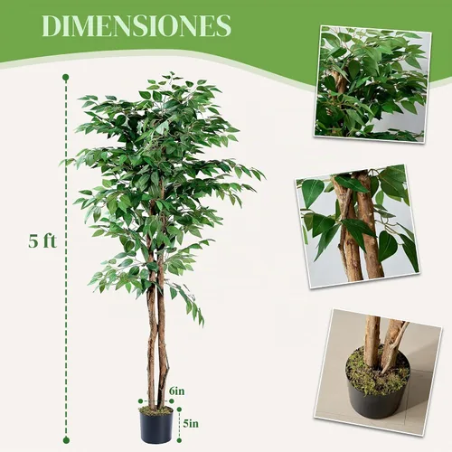 Vista 5 de [Usado] VECELO Árbol de ficus artificial con maceta resistente, planta de seda sintética de 5 pies para decoración de interiores y exteriores Ficus
