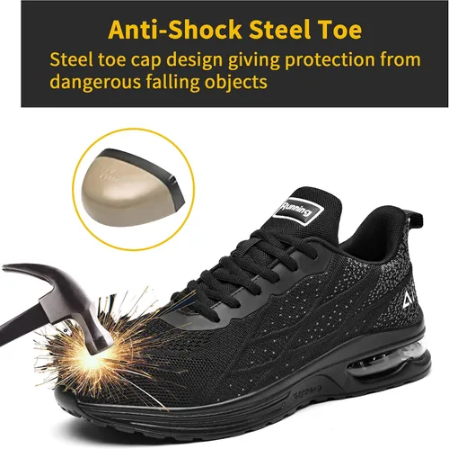 Vista 4 de Zapatos de punta de acero para hombre, zapatos de trabajo de seguridad antideslizantes ligeros y cómodos para hombre, calzado a prueba de pinchazos