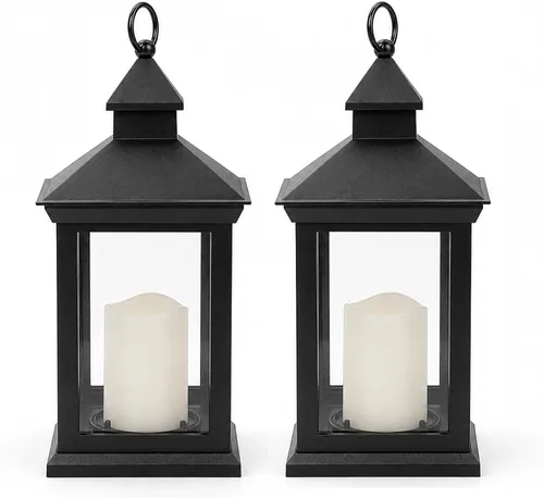 Vista 8 de Linterna negra de granja de 14 pulgadas, vela LED parpadeante con [Paquete de 1] NEGRO - Blanco cálido LED parpadeante