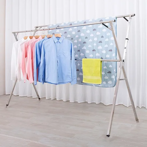 Vista 2 de Estante de secado de ropa de acero inoxidable plegable, estante de secado de ropa para lavandería resistente, ahorro de espacio para secar, estante