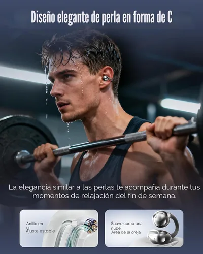 Vista 3 de King Lucky Auriculares de clip Gen 3, auriculares inalámbricos Bluetooth 6.0 de oreja abierta con micrófono, ajuste seguro para orejas pequeñas