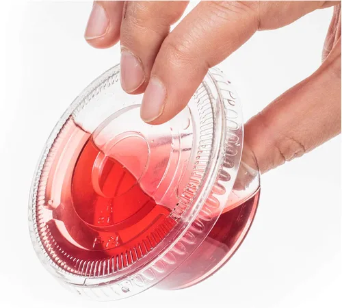 Vista 5 de Golden Apple Vasos transparentes de polipropileno de 0.5 onzas con tapas, vasos de plástico desechables para condimentos, tazas de salsa resistentes