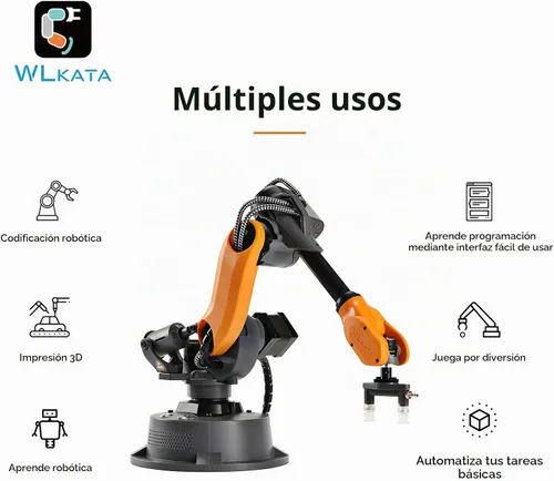 Vista 2 de wlkata Mirobot 6DoF Mini brazo robótico industrial Kit profesional programable ligero brazo robótico de escritorio para impresora K12 o 3D