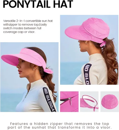 Vista 2 de Simplicity - Sombrero con protección solar UV UPF 50 para mujer, convertible en visera para playa