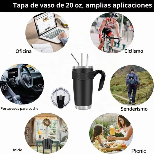 Vista 7 de Tapas de vaso de repuesto a prueba de derrames, de 20 onzas, tapas de plástico resistentes a salpicaduras, tapas para vasos, de acero inoxidable