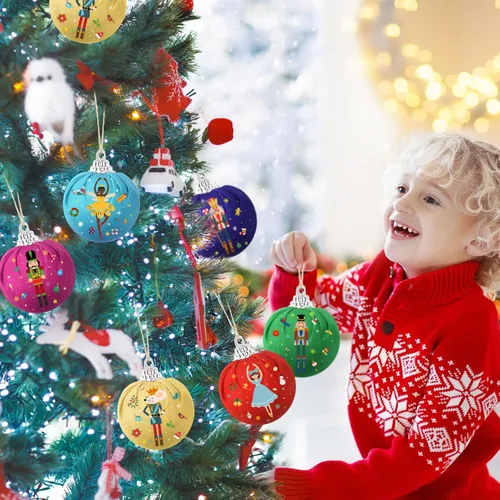 Vista 3 de 12 piezas de adorno de bola de cascanueces de Navidad, adorno de bola de cascanueces, cascanueces colgantes, bolas envueltas en tela, adornos