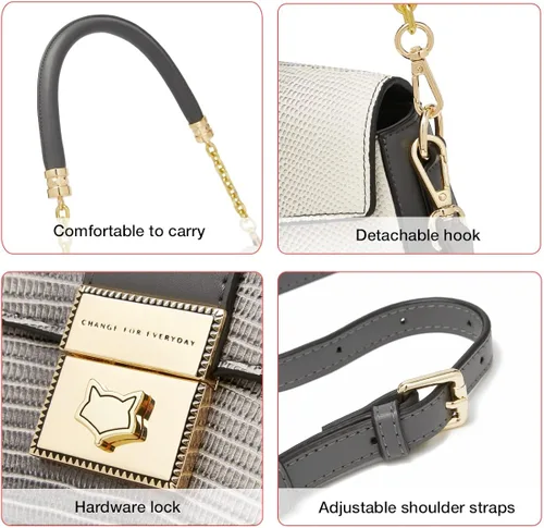 Vista 4 de FOXLOVER Bolso de hombro de piel sintética para mujer, bonito bolso y bolso de mano, bolso cruzado de diseñador para axilas