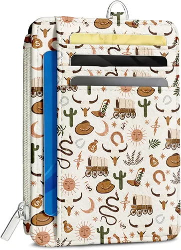 Vista 21 de Cartera delgada para mujer - Soporte para tarjetas de crédito con bloqueo RFID, cartera de piel sintética con ventana de identificación y bolsillo