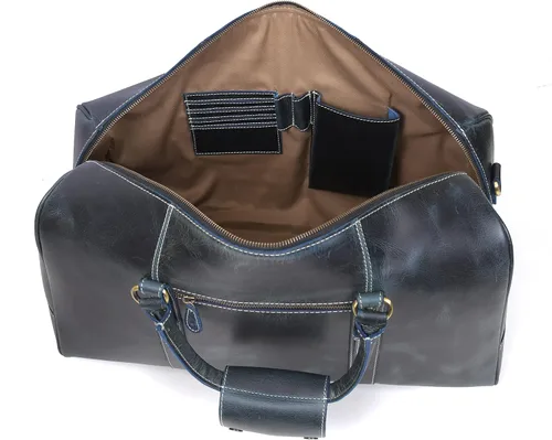 Vista 3 de Bolsa de viaje de cuero Bolsa deportiva para gimnasio, bolsa de mano para equipaje de avión, regalo para el día del padre por Aaron Leather Goods
