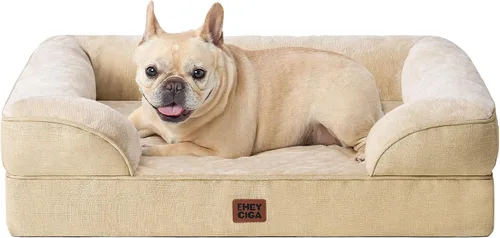 Vista 70 de EHEYCIGA – Cama ortopédica impermeable para perros pequeños, de espuma viscoelástica tipo caja de huevos, con bordes elevados y base antideslizante