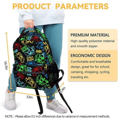 Vista 3 de Mercuryelf Mochila de juegos para niños y niñas, mochilas negras de 16 pulgadas para viajes escolares, bolsa ligera de moda para niños, Gamepad-1