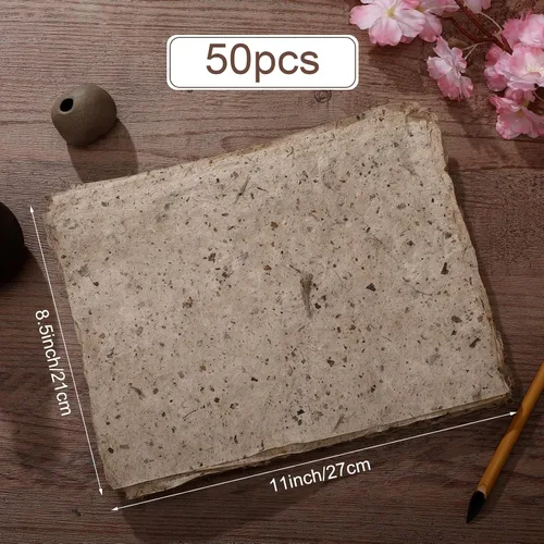 Vista 6 de Geyee 50 hojas de papel de arroz de morera de 8.5 x 11 pulgadas, hechas a mano, para manualidades vintage, Washi Carfts, pintura para niños