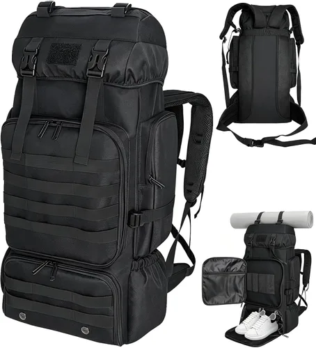 Vista 11 de 80L/100L senderismo mochila hombres camping mochila grande al aire libre viaje militar táctica Molle Trekking bolsa mujeres