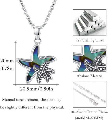 Vista 6 de ConBo Collar con dije de estrella de mar de océano para mujer, collar con colgante de estrella de mar de concha de abulón S925, collar de plata