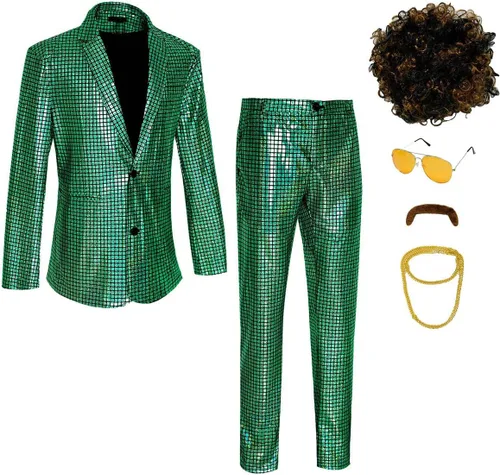 Vista 3 de Conjunto de traje de discoteca de los años 70 para hombre, ropa y accesorios para fiesta