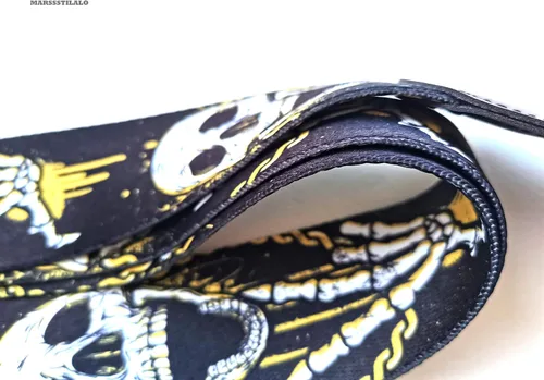 Vista 6 de Correas de guitarra clásica profesional de 2 pulgadas Cool Skull Impreso Polyster Soft Electric Bass Strap (amarillo)