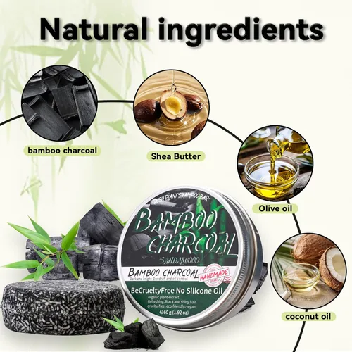 Vista 2 de 2 unidades de barra de champú de carbón de bambú para cabello gris, jabón negro para cabello gris, barra de champú y acondicionador natural