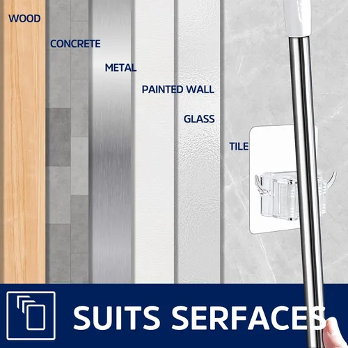 Vista 4 de Soporte de pared autoadhesivo para escobas, paquete de 4 ganchos para escobas, organizador antideslizante para colgar en la pared para baño, cocina