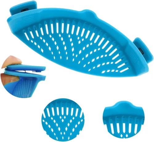Vista 5 de DaKuan - Colador a presión, 2 paquetes de colador de manos libres con clip, resistente al calor, boquilla para pasta, fideos vegetales, olla y sartén