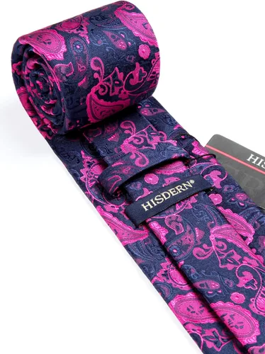 Vista 234 de HISDERN Corbatas para hombre, corbata de cachemira y bolsillo cuadrado tejido clásico floral para hombre, corbata de fiesta de boda