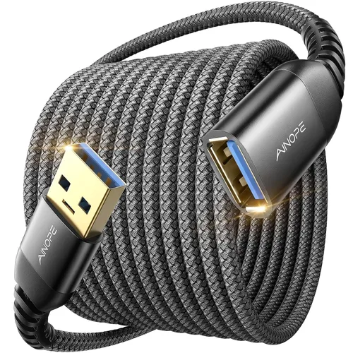 Vista 17 de AINOPE - Pack de 2 cables de extensión USB de alta velocidad USB 3.0, tipo A, macho a hembra. Cable de extensión de material trenzado resistente
