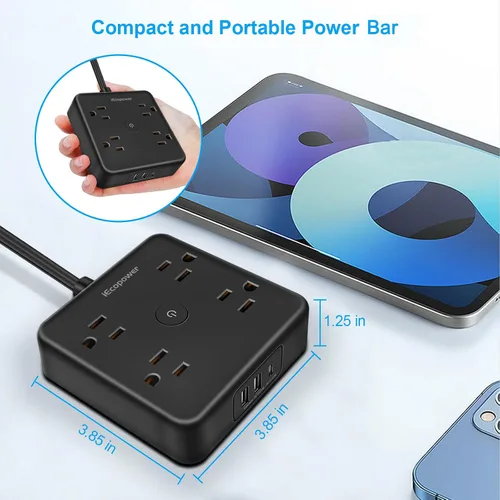 Vista 4 de Paquete de 2 regletas de alimentación de enchufe ultra plano, regletas de alimentación con 4 tomas amplias, cable de extensión de enchufe plano de 6