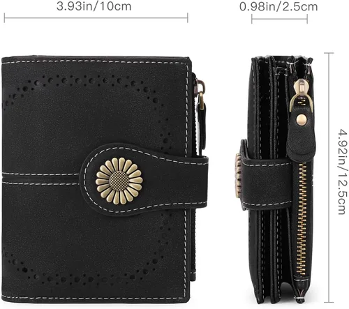 Vista 3 de SENDEFN Carteras pequeñas para mujer, con bloqueo RFID, de cuero, plegable, tarjetero con ventana de identificación