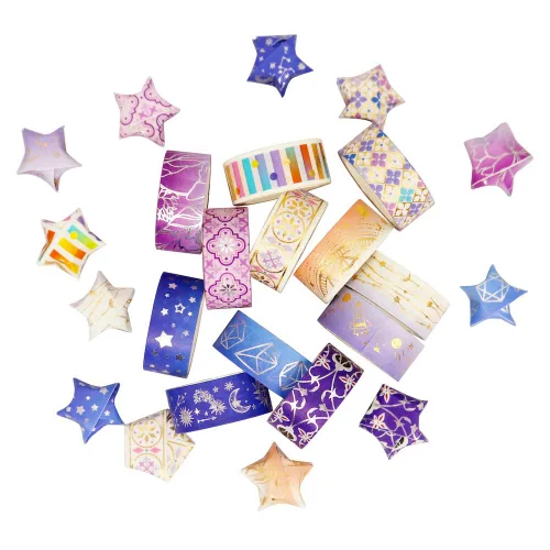 Vista 7 de YUBBAEX Galaxy - Juego de cinta adhesiva Washi con estrellas púrpuras decorativas, cinta adhesiva de lámina plateada y dorada para arte
