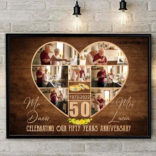 Vista 3 de Póster personalizado de lienzo de aniversario de boda, regalo personalizado, letrero de aniversario del año «Then and No», foto del 25 ° u otro