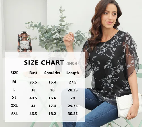 Vista 6 de HAOMEILI Blusas de malla de manga 34 con volantes para mujer, blusas holgadas y elásticas