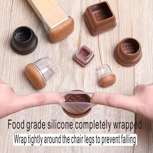 Vista 3 de Protectores cuadrados pequeños de silicona para patas de silla con fieltro envuelto, tapas negras para patas de muebles, antiarañazos antiruido, 16