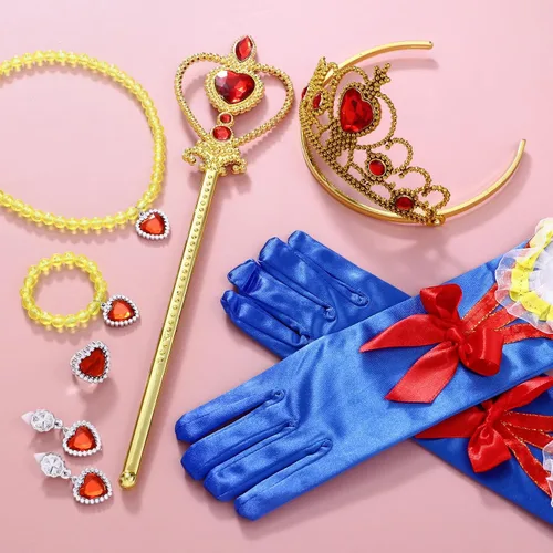 Vista 4 de Latocos Disfraz de princesa para niñas, paños de vestir para niña pequeña con accesorios para peluca, cumpleaños, Halloween, cosplay