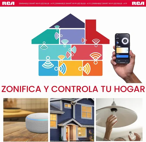 Vista 4 de Bombilla LED inteligente WiFi, A19, blanco suave, regulable, 60 W, E26, Alexa y Google