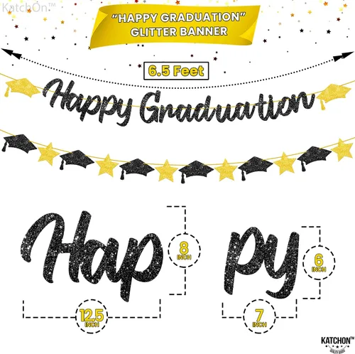 Vista 3 de KatchOn, Cartel de graduación con purpurina 2025 – NO DIY, 6.5 pies Decoración de gorra de graduación negra y dorada para decoraciones
