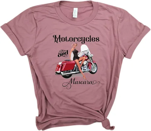 Vista 2 de Motorcycles And Mascara - Motorcycle lover Tee, Motorbike Riding Women Tee, Girl Rider Shirt, Woman Biker Shirt, Motor Lover Giftshirt, alien shirt