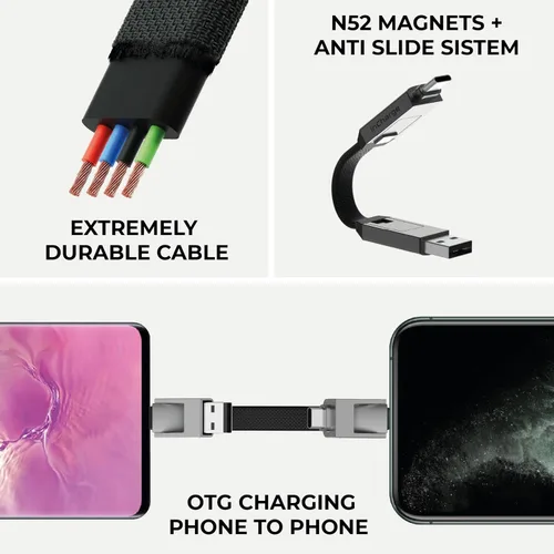 Vista 5 de Rolling Square inCharge 6 - Keychain USB C Cargador de Cable, Cable Lightning y Micro-USB para Smartphone, Cargador Universal de Cable 6 en 1