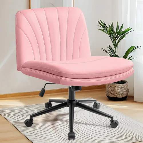 Vista 13 de NEO CHAIR Silla cruzada con ruedas, escritorio de oficina con patas marrón (Brown PU)