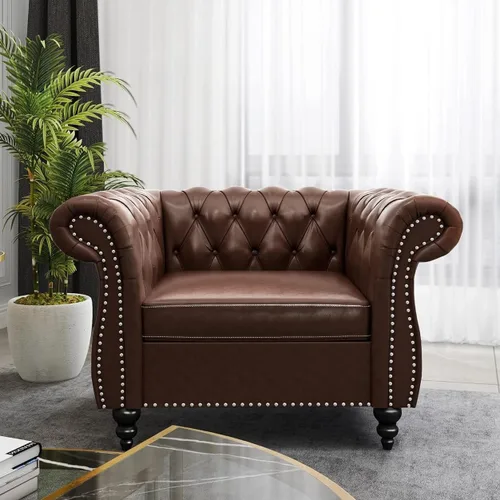 Vista 35 de AVZEAR Silla de Acento para Sala de Estar, Silla de Sofá Tapizada Silla de Sofá Individual con Respaldo Acolchado, Silla de Sofá Chesterfield