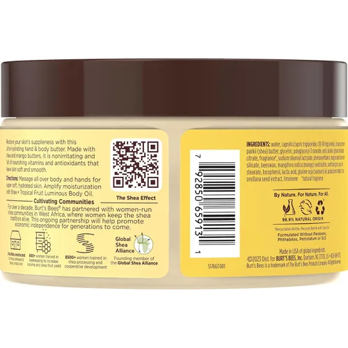 Vista 12 de Burt's Bees Manteca de karité + frutas tropicales indulgente para manos y cuerpo, no grasa, rica en antioxidantes para una piel brillante,